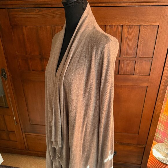 Soft Surroundings Tan Wool Knit Open Front Wrap Cardigan Size Large - Picture 3 of 7